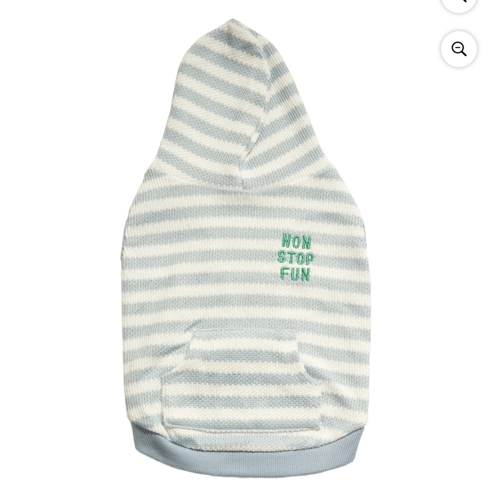 NWT Striped Hooded Pet Sweater - Cream & Light Blue with "NON STOP FUN"